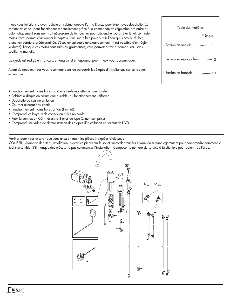 Instructions, À propos de votre robinet présentation de produit | Danze D423058 - Installation Manual User Manual | Page 24 / 35