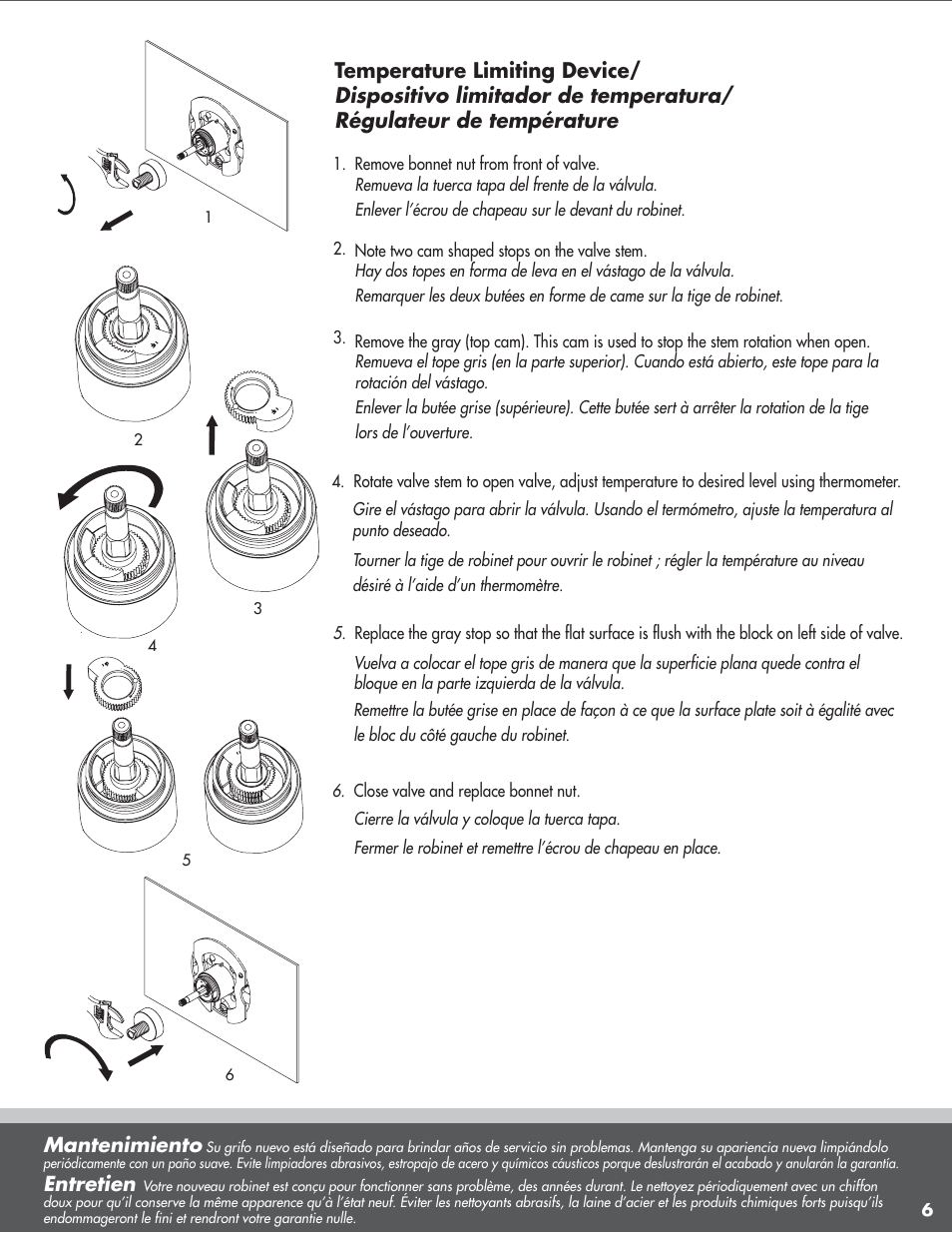 Mantenimiento, Entretien | Danze D113010BT - Installation Manual User Manual | Page 6 / 10