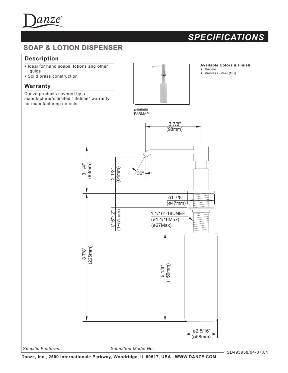 Danze D495958 User Manual | 1 page