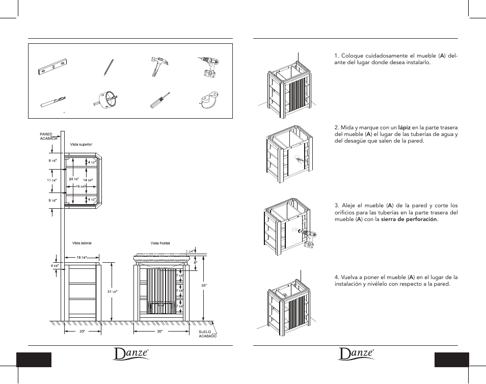 Instrucciones para la instalación, Dimensiones de producto herramientas necesarias | Danze DF022130 - Installation Manual User Manual | Page 7 / 12