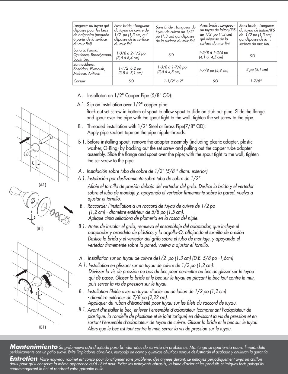 Mantenimiento, Entretien | Danze D510050 - Installation Manual User Manual | Page 3 / 6