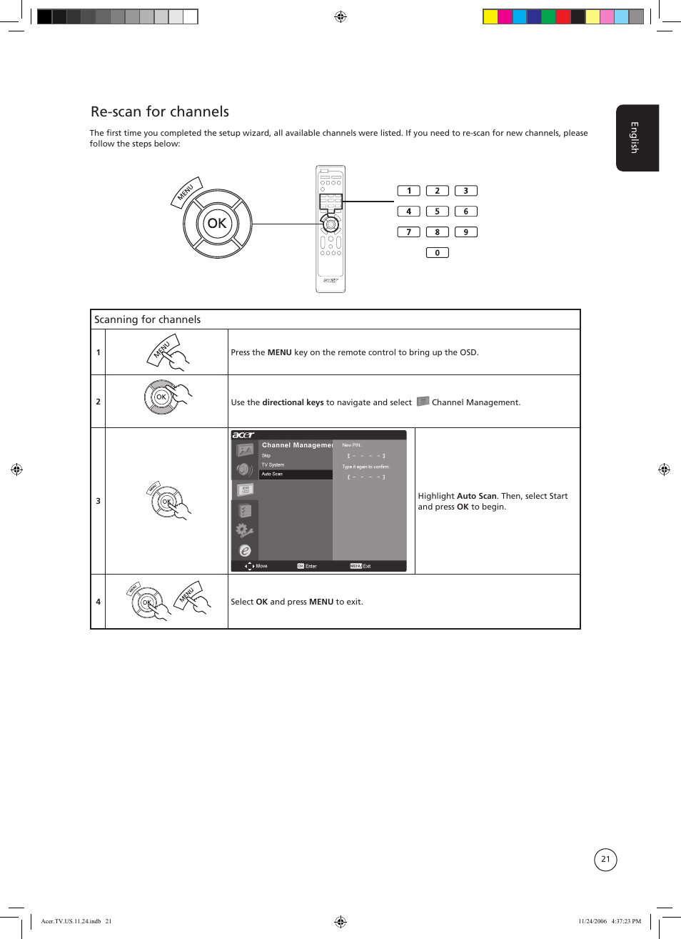 Re-scan for channels | Acer AT3720A User Manual | Page 21 / 24