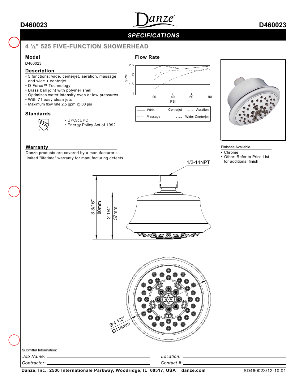 Danze D460023 - Spec Sheets User Manual | 1 page