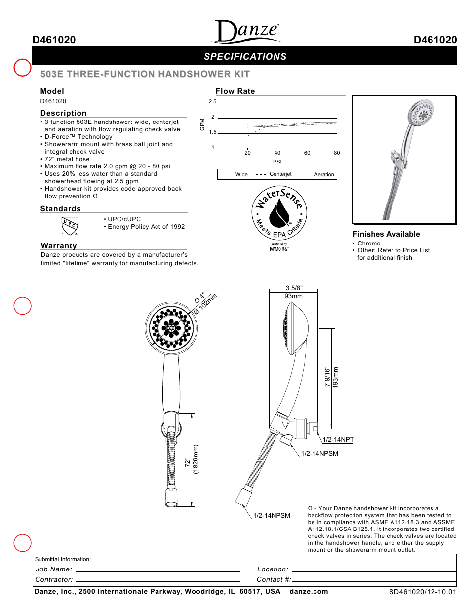 Danze D461020 User Manual | 1 page