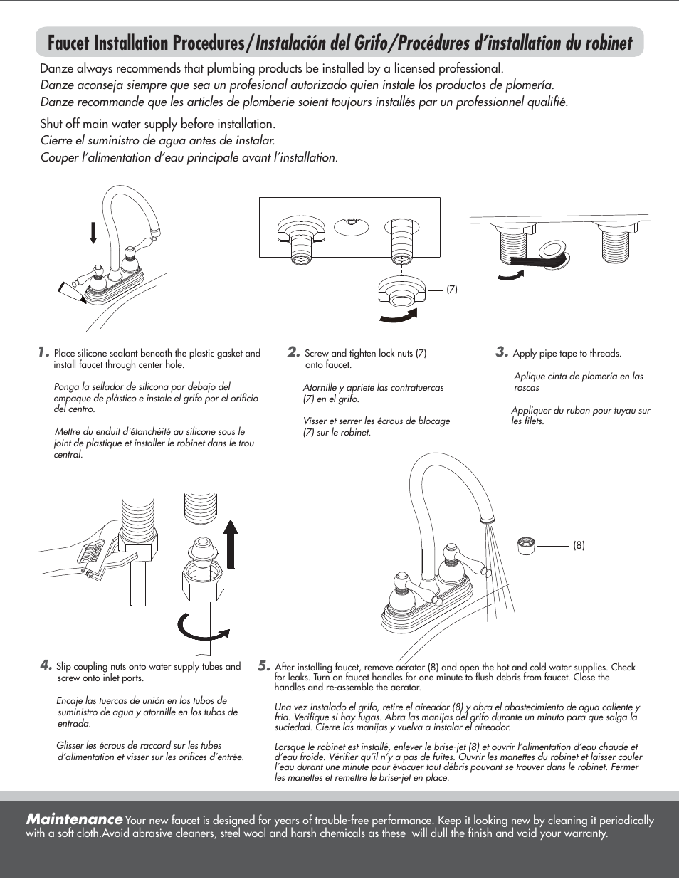 Maintenance | Danze D153555 - Installation Manual User Manual | Page 2 / 3