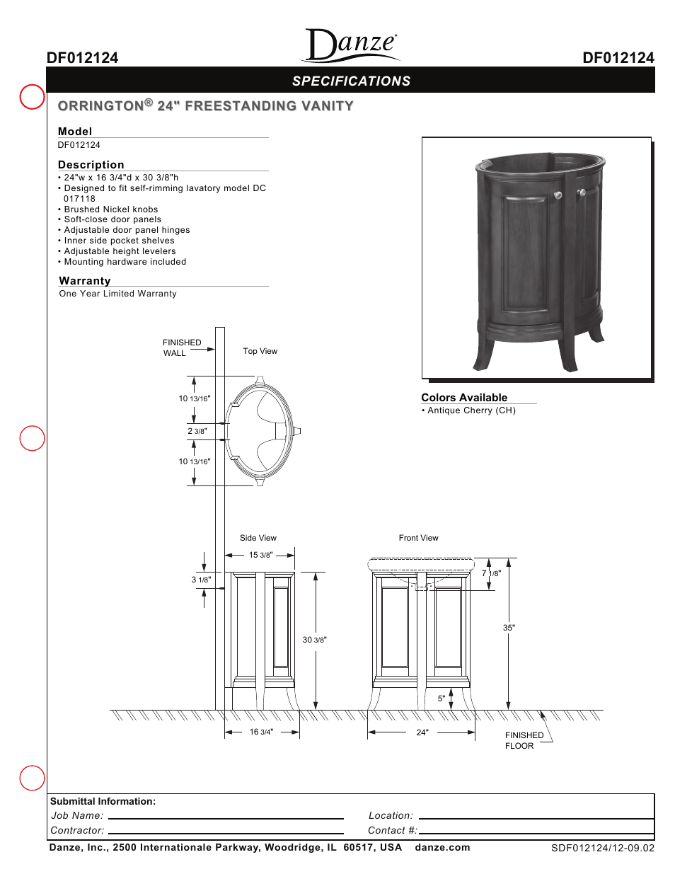 Danze DF012124 - Spec Sheets User Manual | 1 page