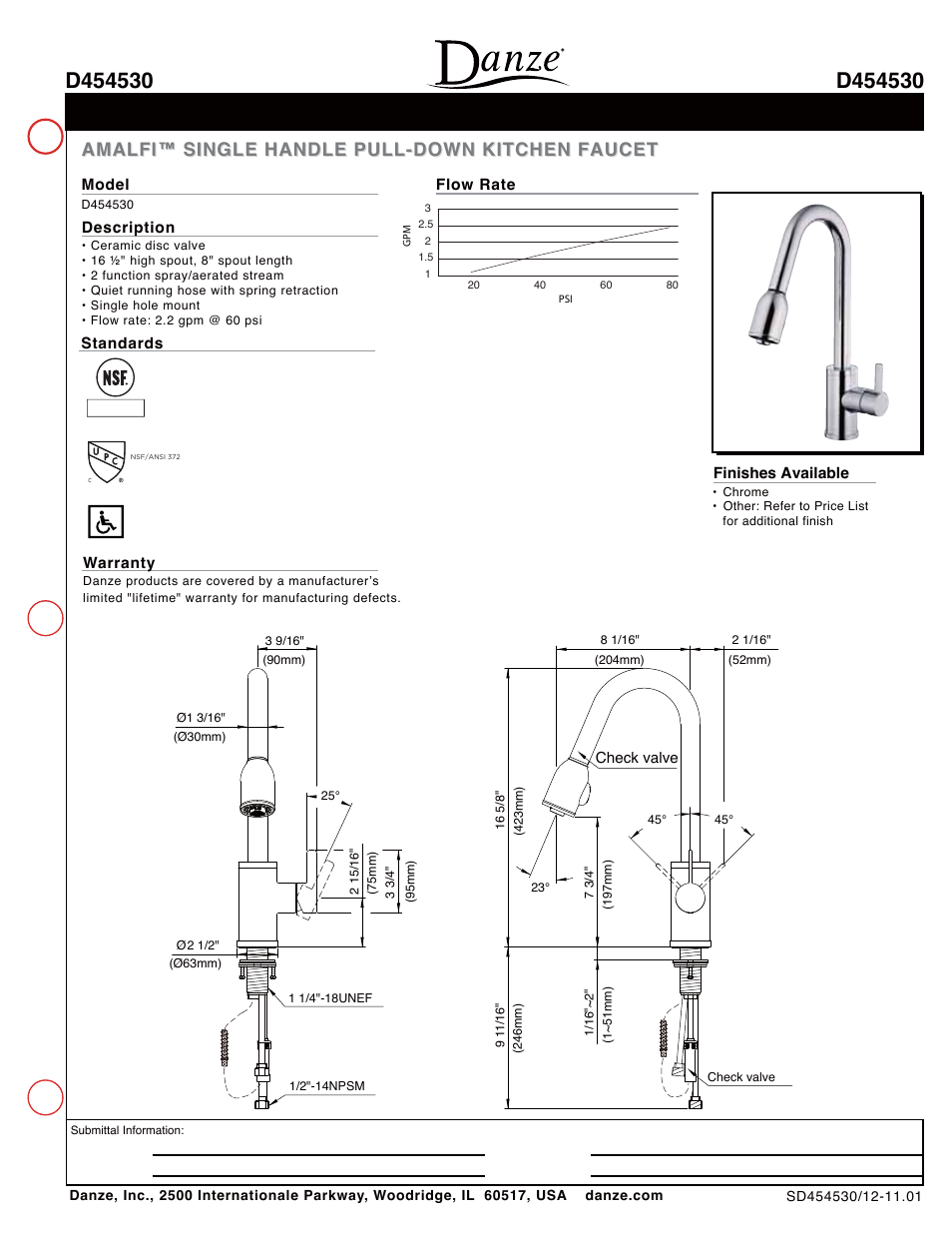 Danze D454530 - Spec Sheets User Manual | 1 page