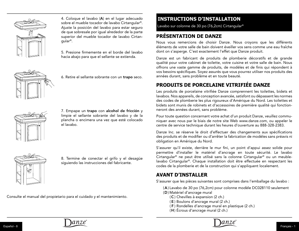 Présentation de danze, Produits de porcelaine vitrifiée danze, Avant d’installer | Instructions d’installation | Danze DC028110 - Installation Manual User Manual | Page 10 / 14