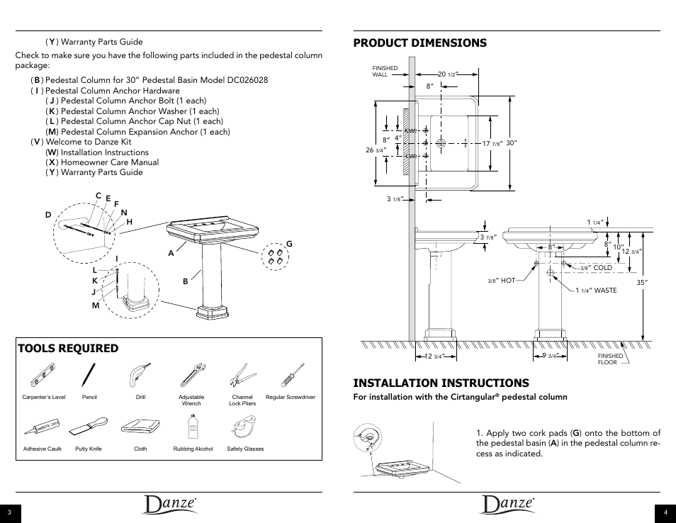 Installation instructions, Product dimensions, Tools required | Danze DC028110 - Installation Manual User Manual | Page 3 / 14