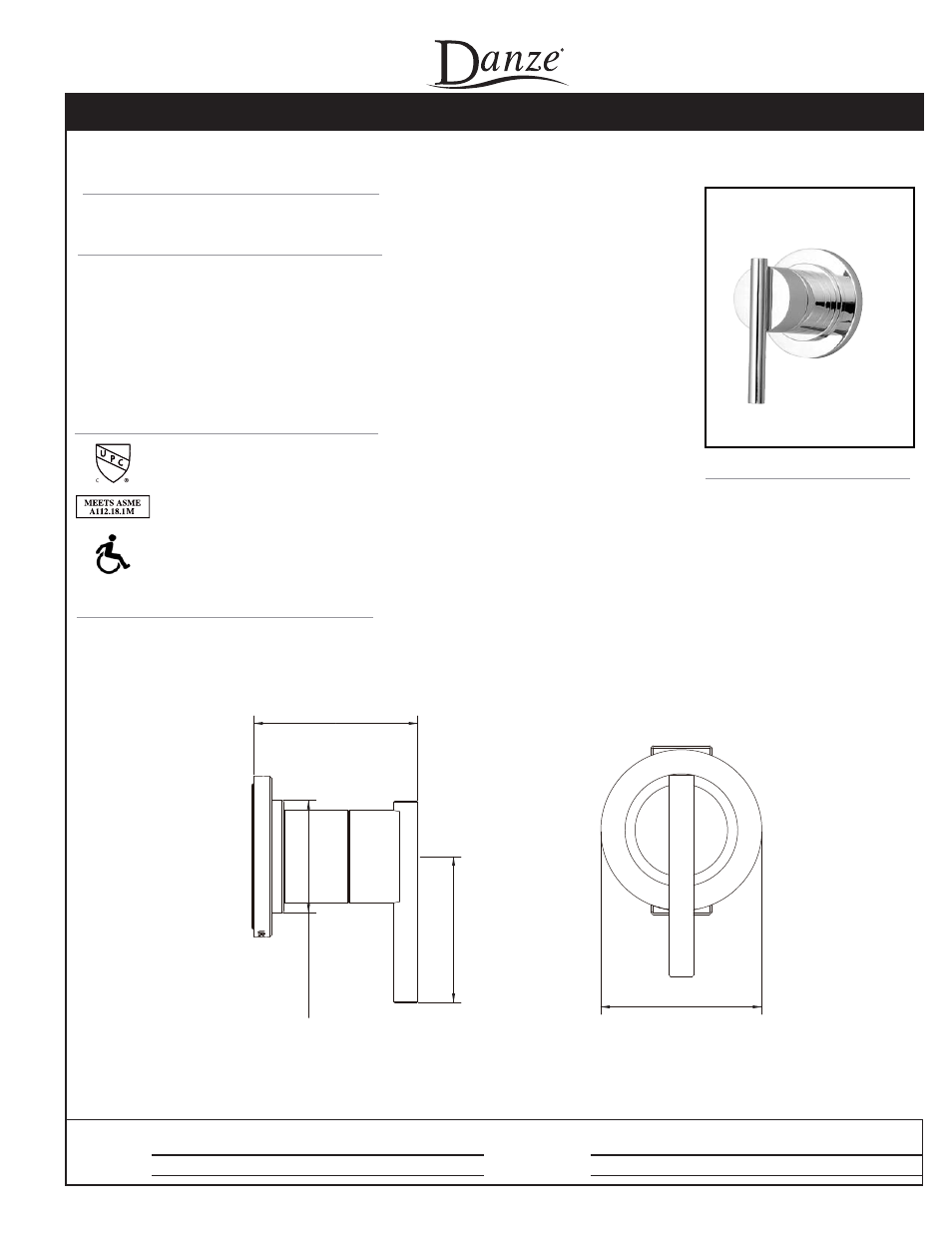 Danze D560958T - Spec Sheets User Manual | 1 page