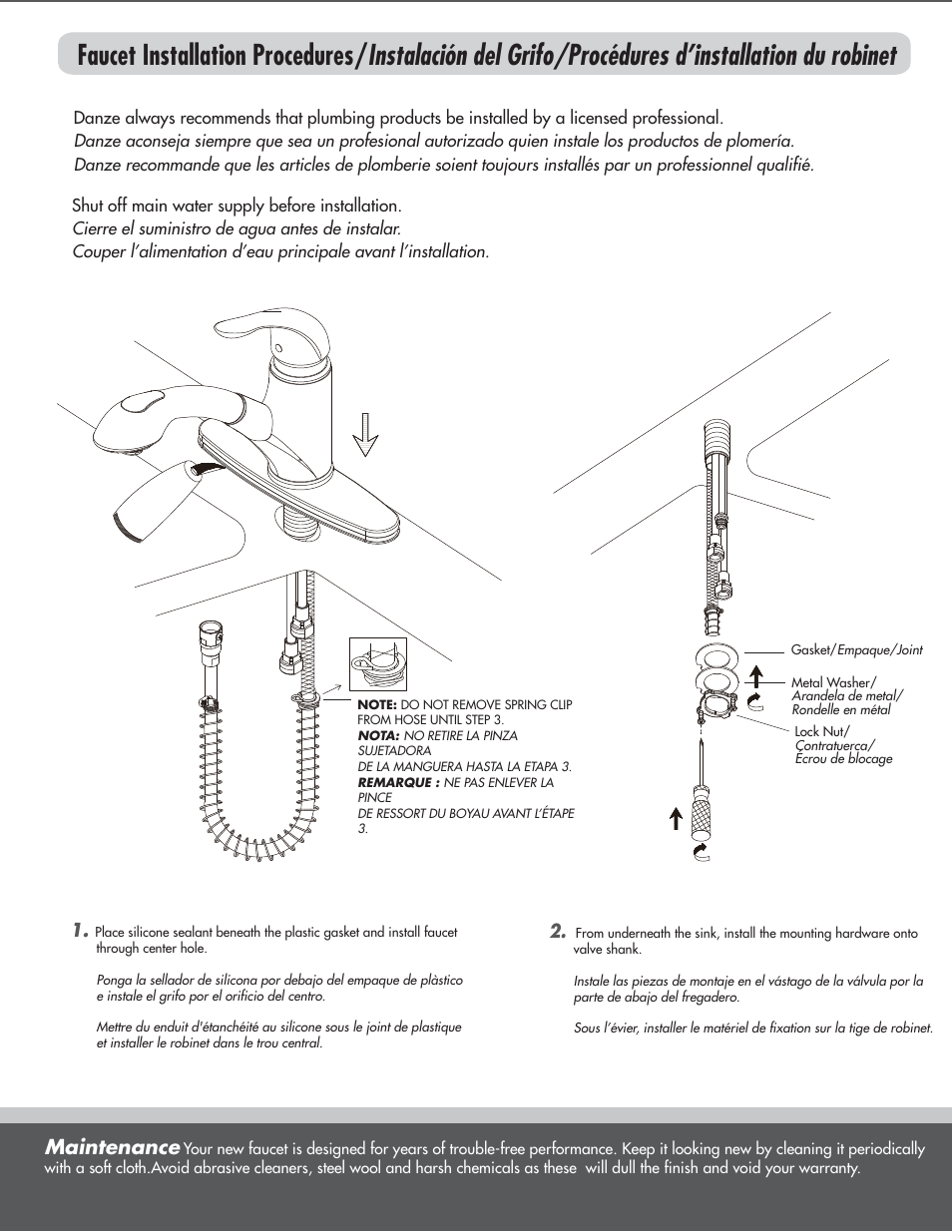 Maintenance | Danze D454612 - Installation Manual User Manual | Page 2 / 7