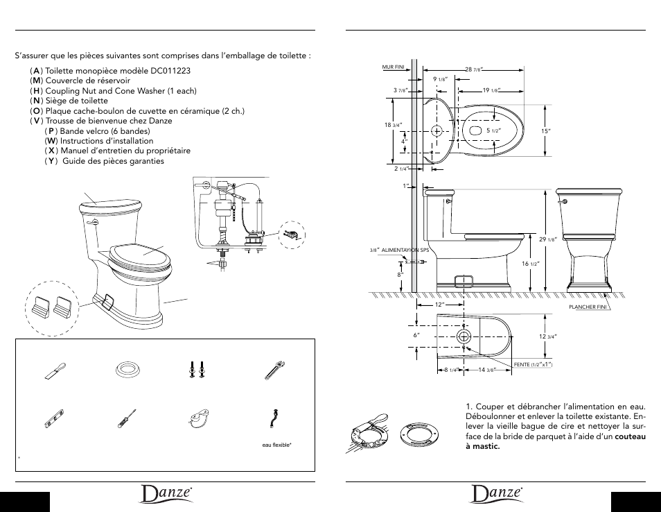 Avant d’installer, Outils requis, Dimensions du produit instructions d’installation | Danze DC011223 - Installation Manual User Manual | Page 9 / 11