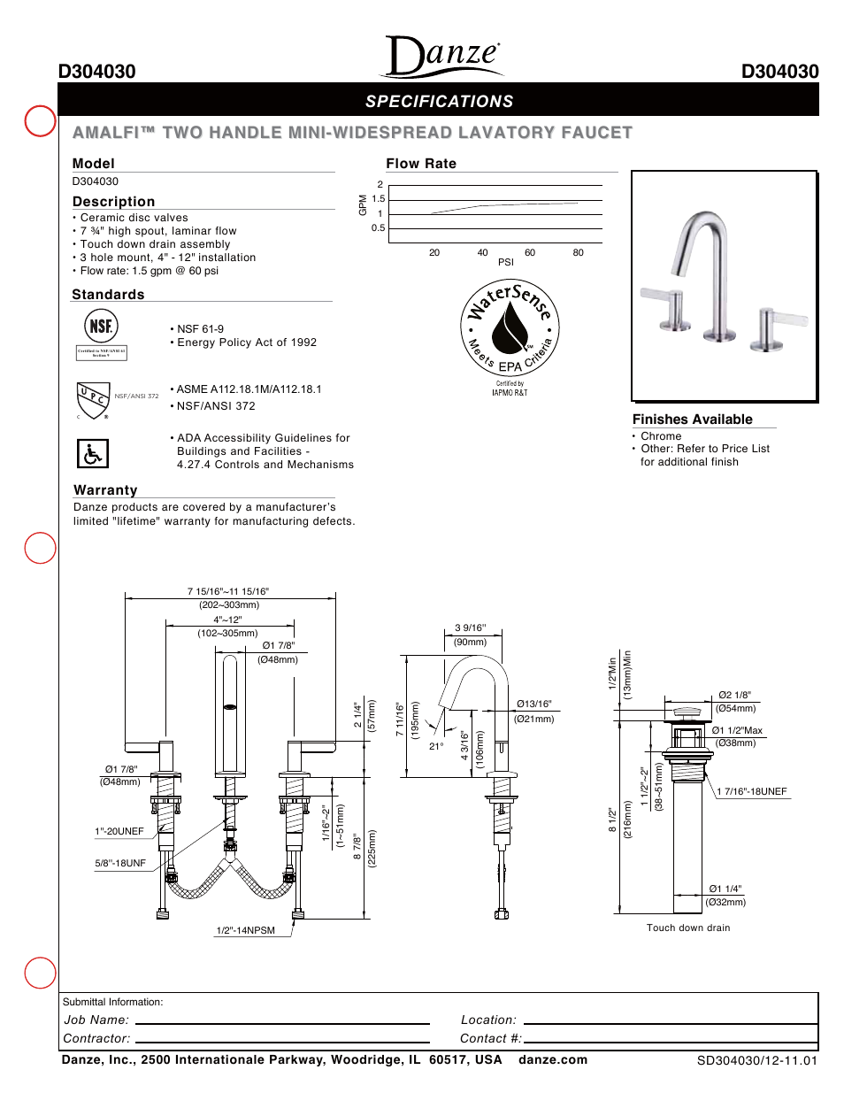 Danze D304030 - Spec Sheets User Manual | 1 page