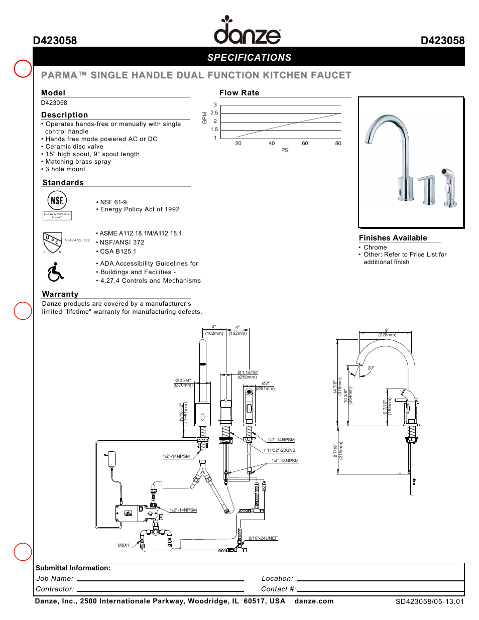 Danze D423058 - Spec Sheets User Manual | 1 page