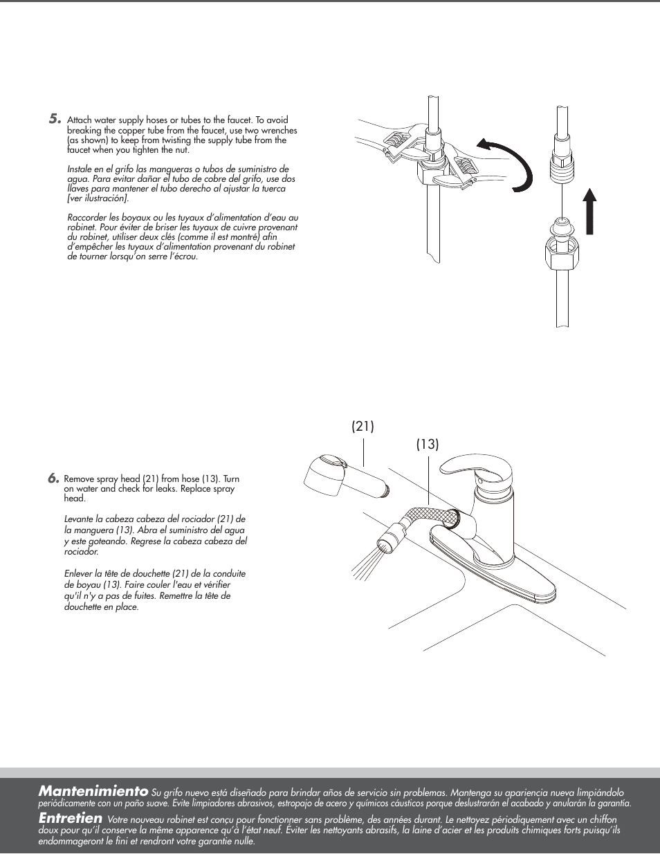 Mantenimiento, Entretien | Danze D454512 - Installation Manual User Manual | Page 4 / 8