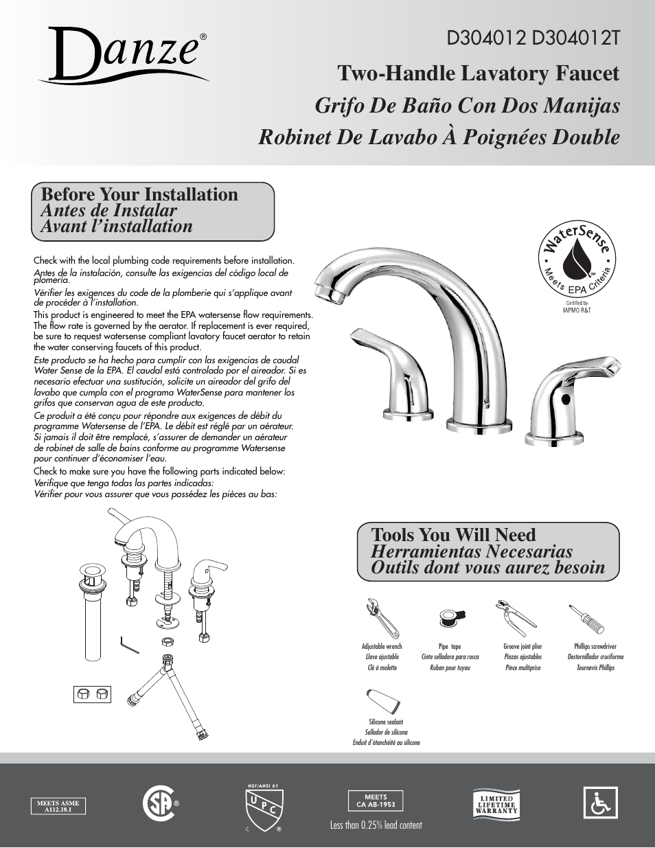 Danze D304012 - Installation Manual User Manual | 8 pages