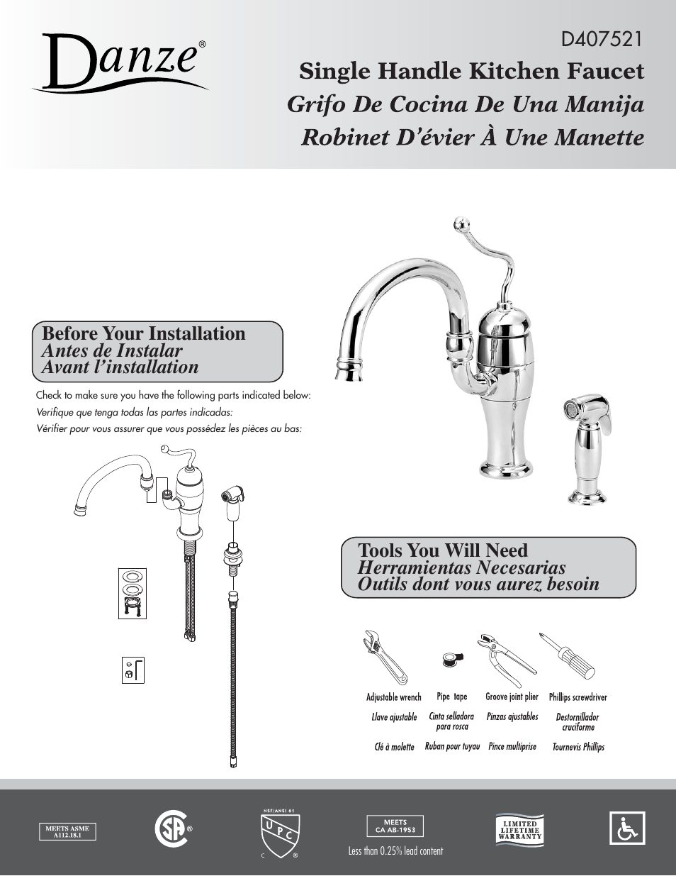 Danze D407521 - Installation Manual User Manual | 3 pages