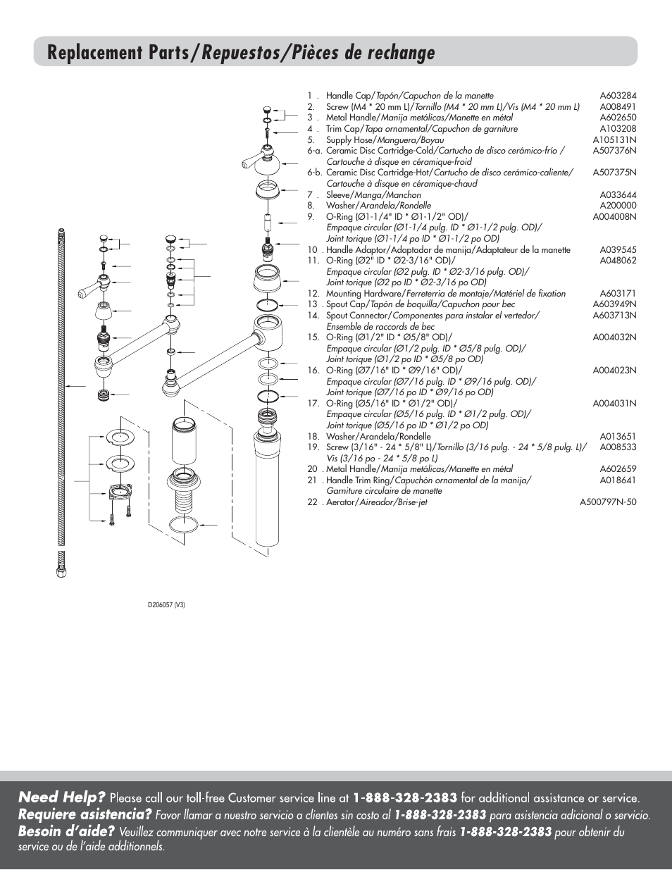 Replacement parts/ repuestos/pièces de rechange | Danze D206057 - Installation Manual User Manual | Page 4 / 4