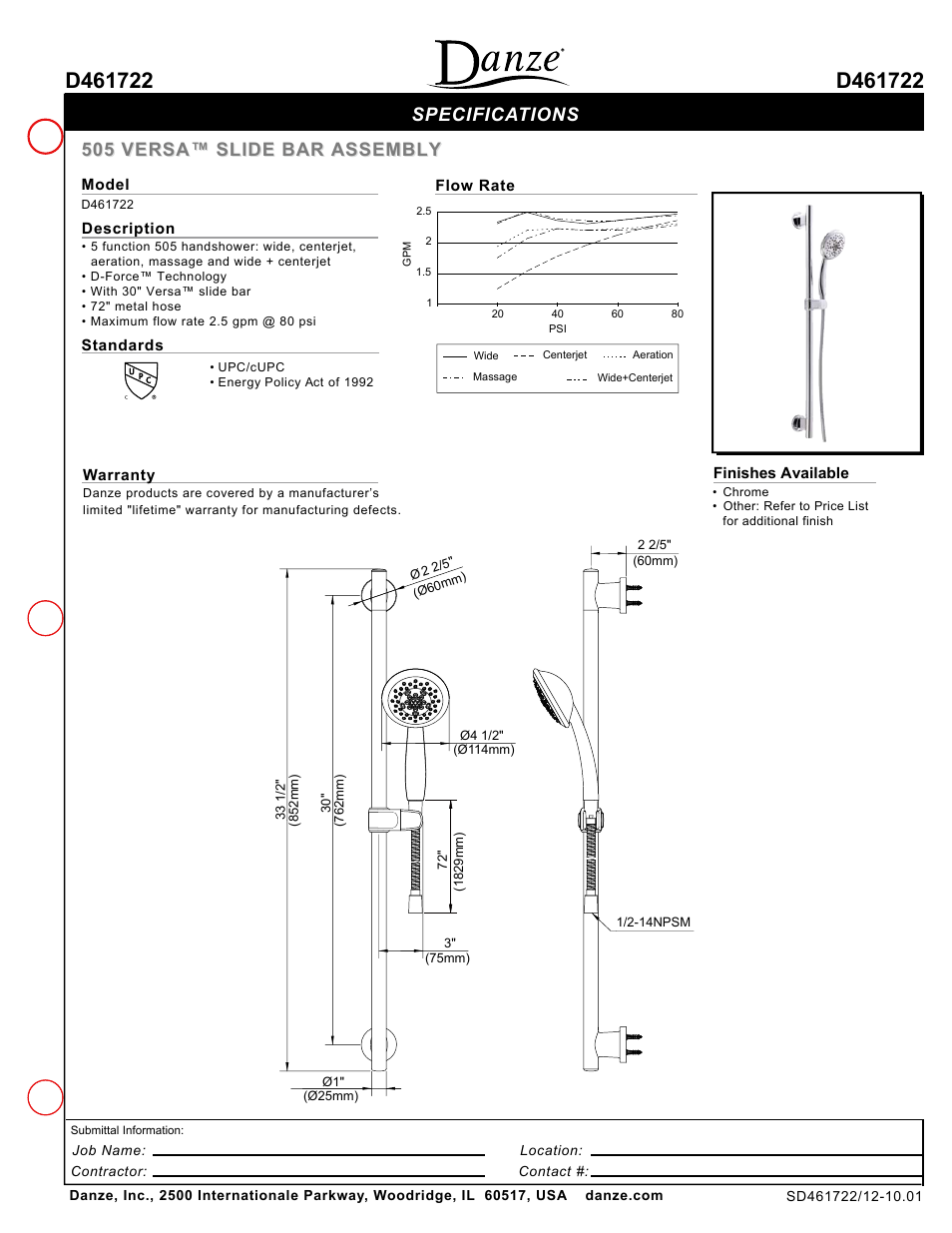 Danze D461722 - Spec Sheets User Manual | 1 page