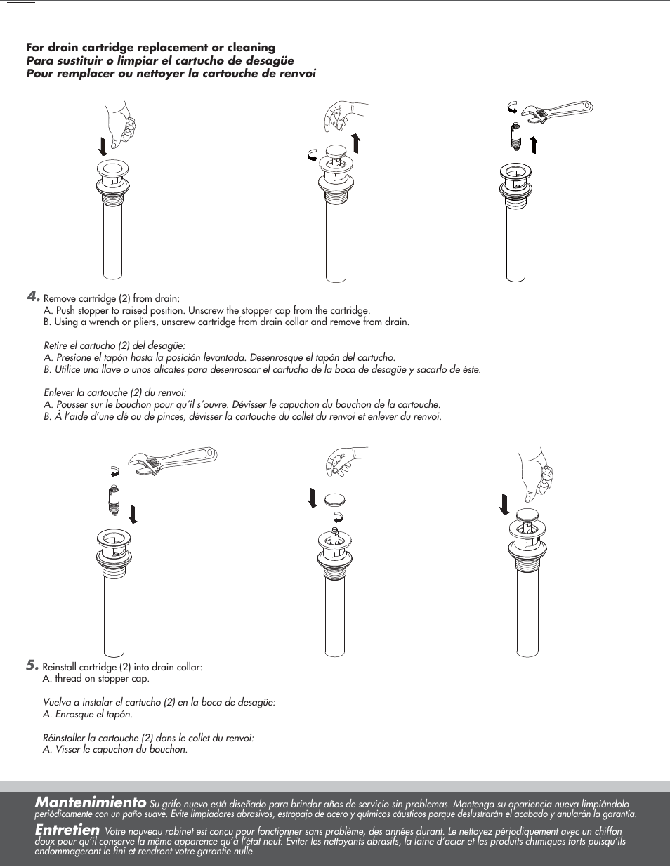 Mantenimiento, Entretien | Danze D331544 - Installation Manual User Manual | Page 5 / 8