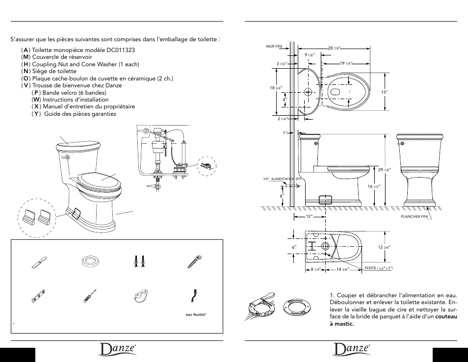 Avant d’installer, Outils requis, Dimensions du produit instructions d’installation | Danze DC011323 - Installation Manual User Manual | Page 9 / 11