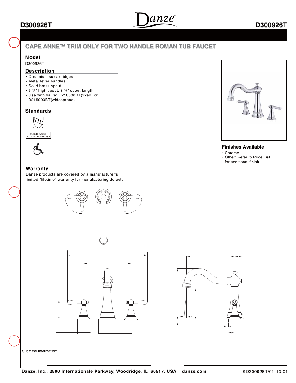 Danze D300926T User Manual | 1 page
