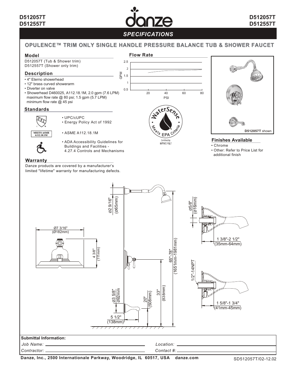 Danze D512557T User Manual | 1 page
