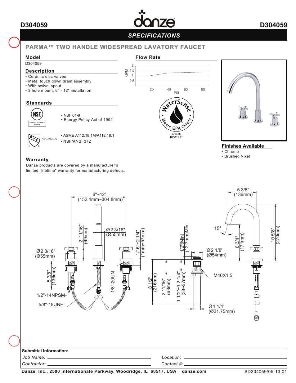 Danze D304059 User Manual | 1 page