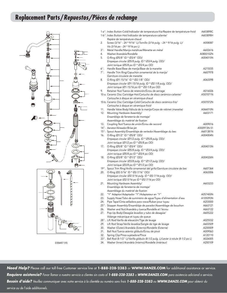 Need help, Requiere asistencia, Besoin d’aide | Danze D306457 - Installation Manual User Manual | Page 6 / 6