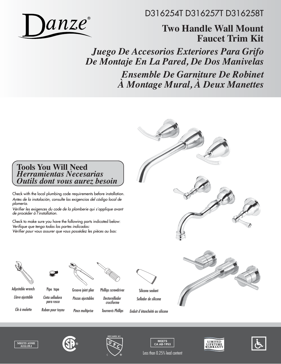 Danze D316258 - Installation Manual User Manual | 6 pages
