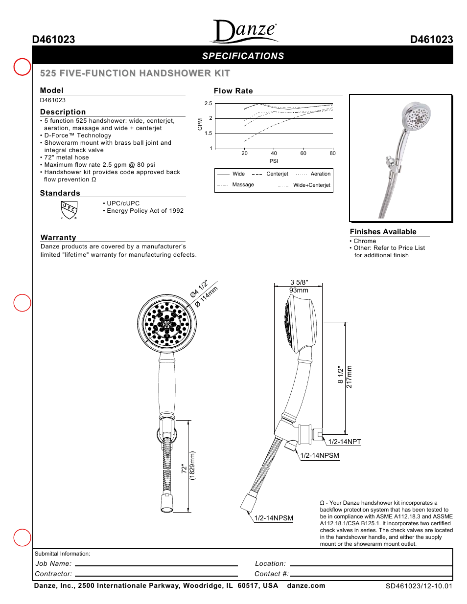 Danze D461023 - Spec Sheets User Manual | 1 page