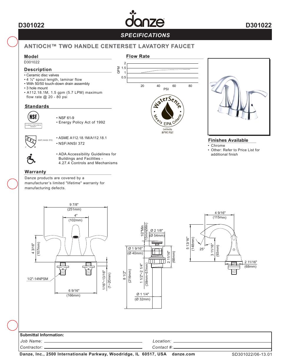 Danze D301022 - Spec Sheets User Manual | 1 page