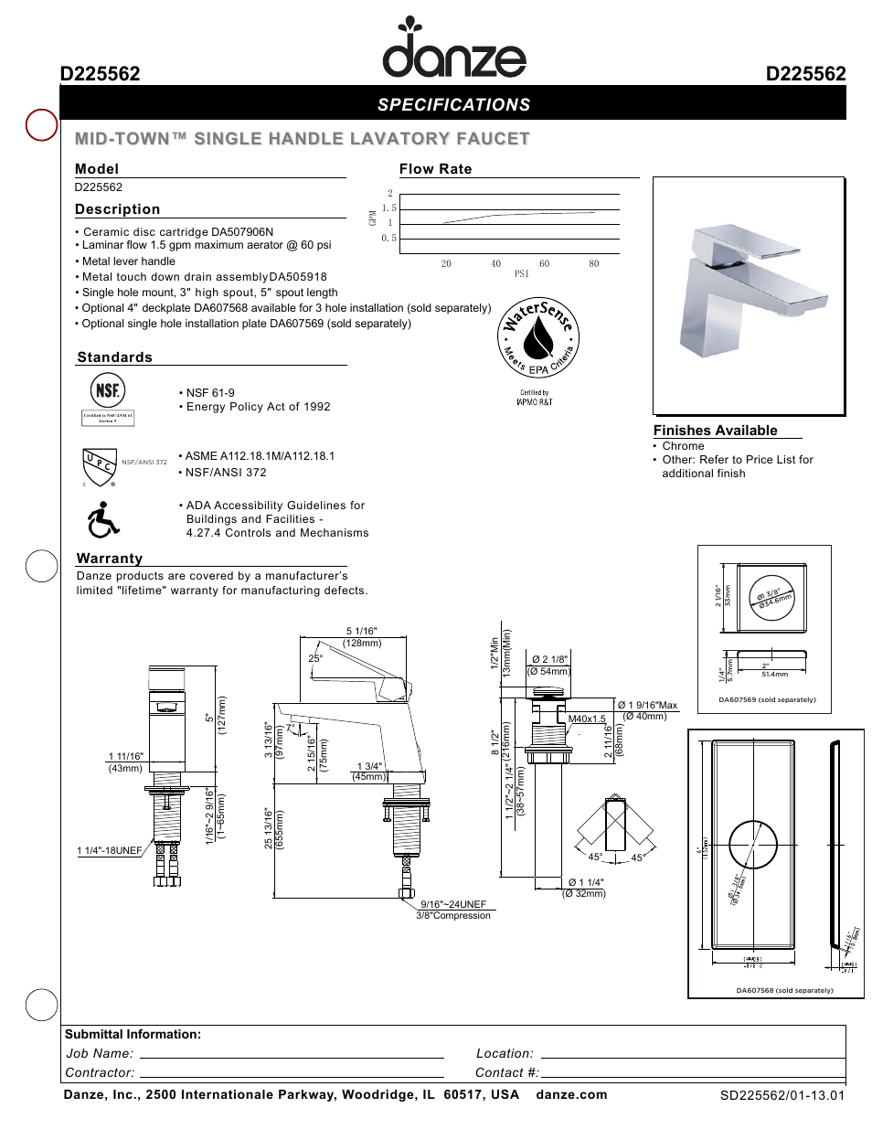 Danze D225562 User Manual | 1 page