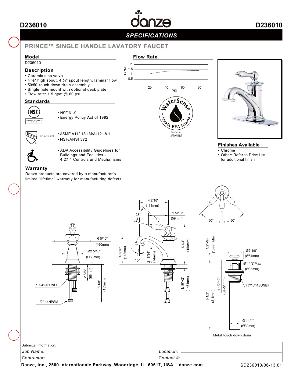 Danze D236010 - Spec Sheets User Manual | 1 page