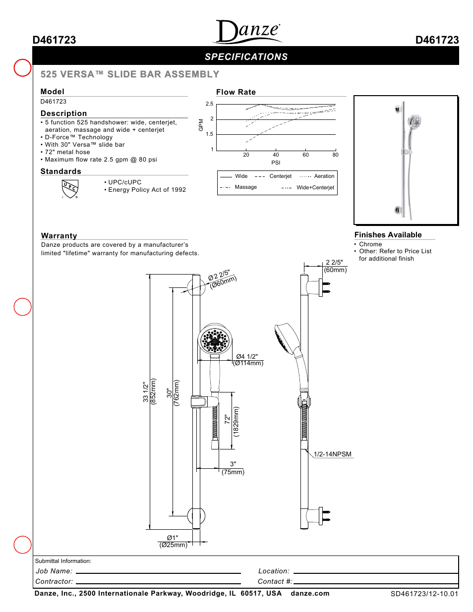 Danze D461723 - Spec Sheets User Manual | 1 page