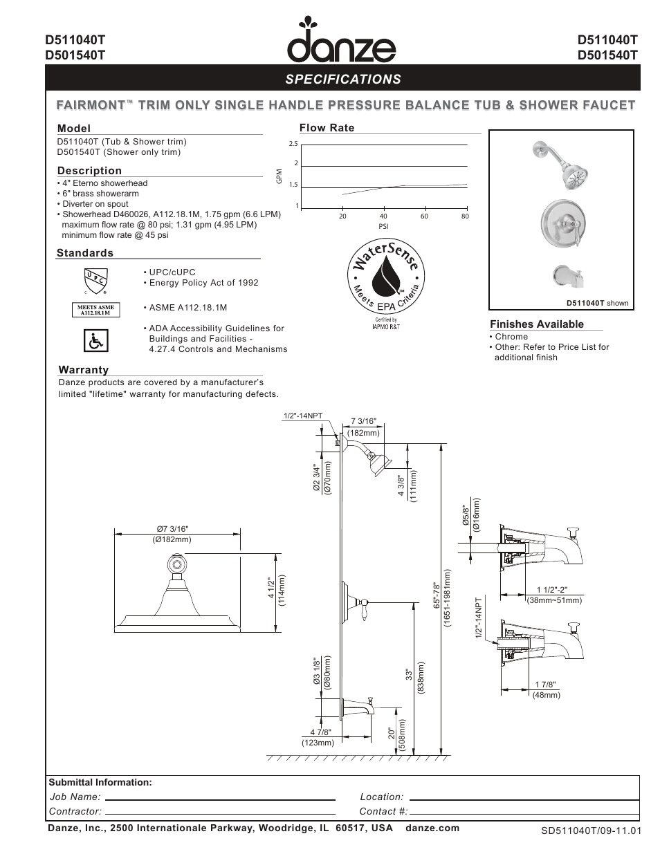 Danze D511040T - Spec Sheets User Manual | 1 page