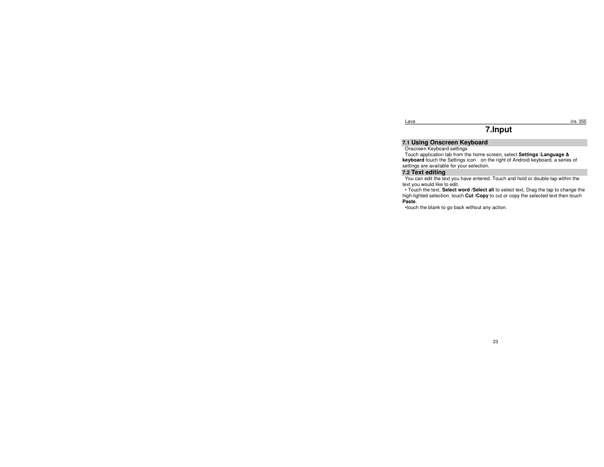 Input | Lava Mobiles Iris 355 User Manual | Page 26 / 38