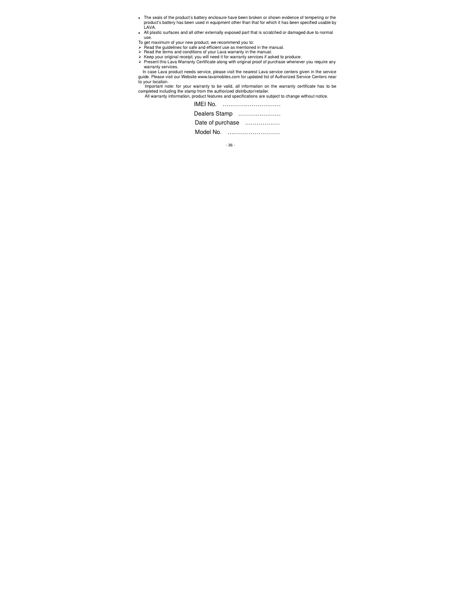 Lava Mobiles KKT 10 User Manual | Page 36 / 36