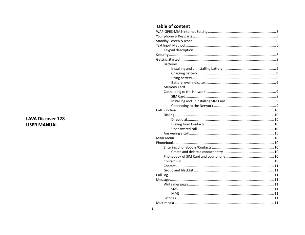 Lava Mobiles Discover 128 User Manual | 15 pages