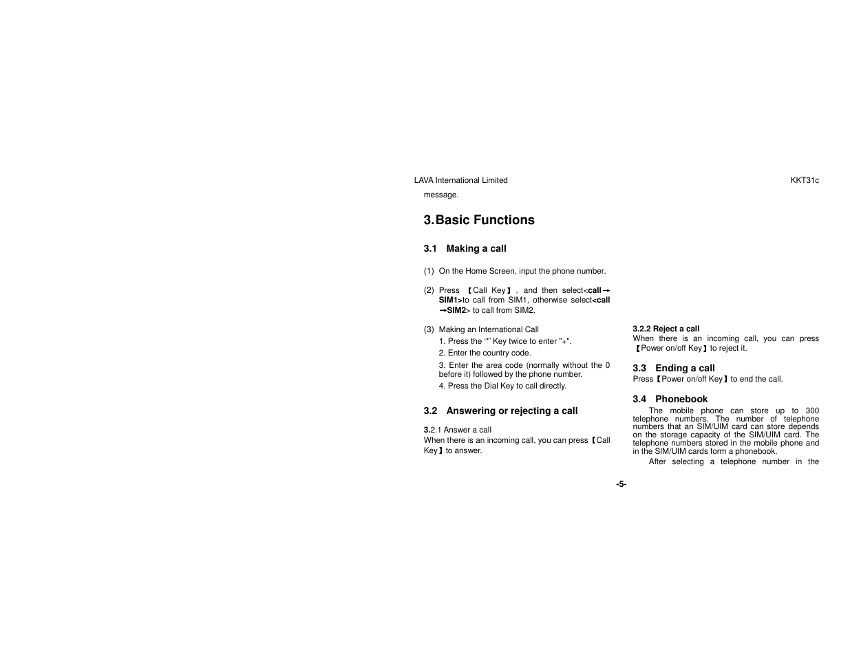 Basic functions | Lava Mobiles KKT 31C User Manual | Page 11 / 26