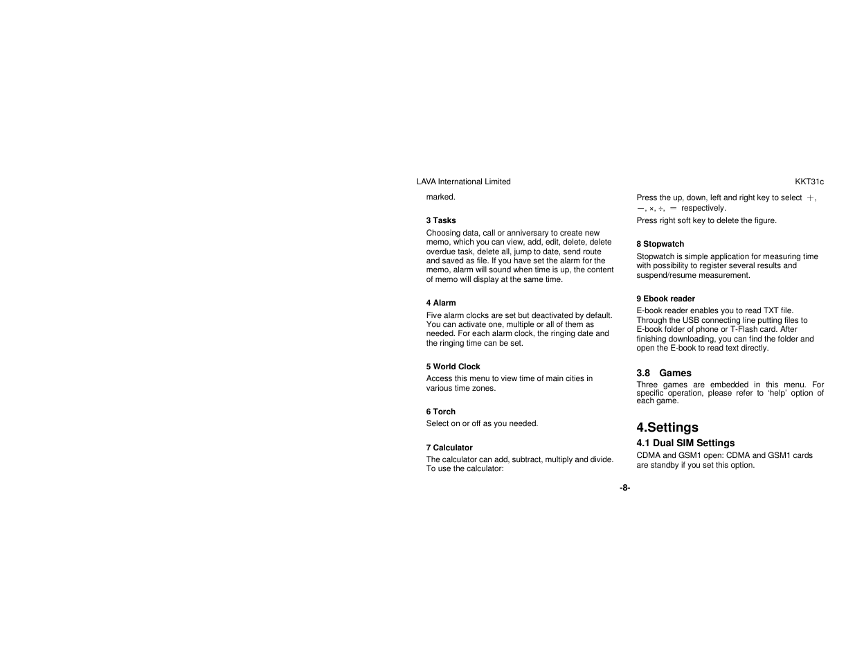 Settings | Lava Mobiles KKT 31C User Manual | Page 14 / 26
