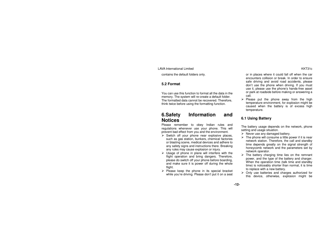 Safety information and notices | Lava Mobiles KKT 31C User Manual | Page 18 / 26