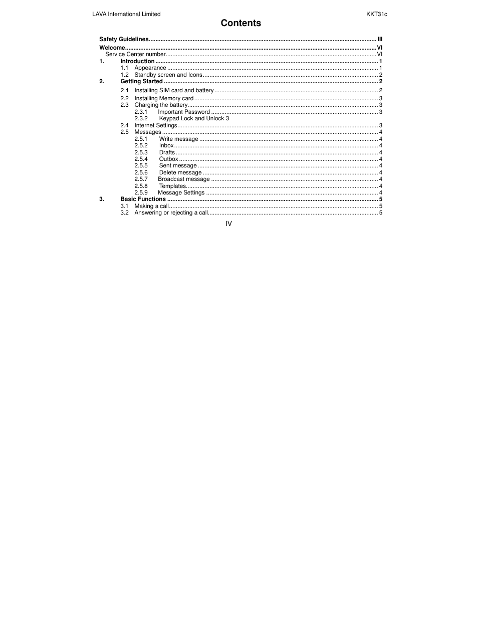 Lava Mobiles KKT 31C User Manual | Page 4 / 26
