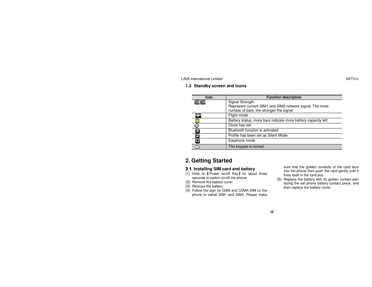 Getting started | Lava Mobiles KKT 31C User Manual | Page 8 / 26