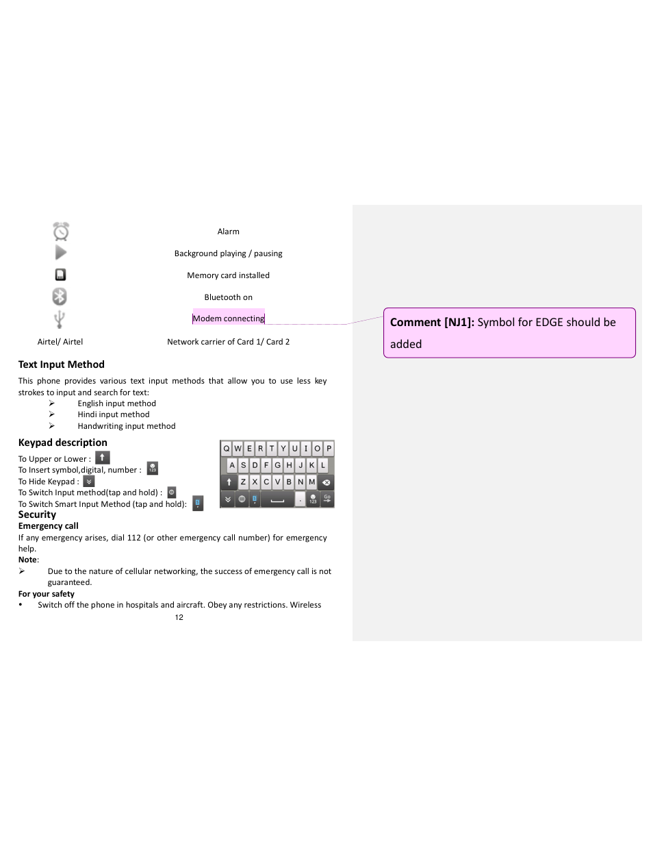 Comment [nj1]: symbol for edge should be added | Lava Mobiles Discover 132 User Manual | Page 12 / 28