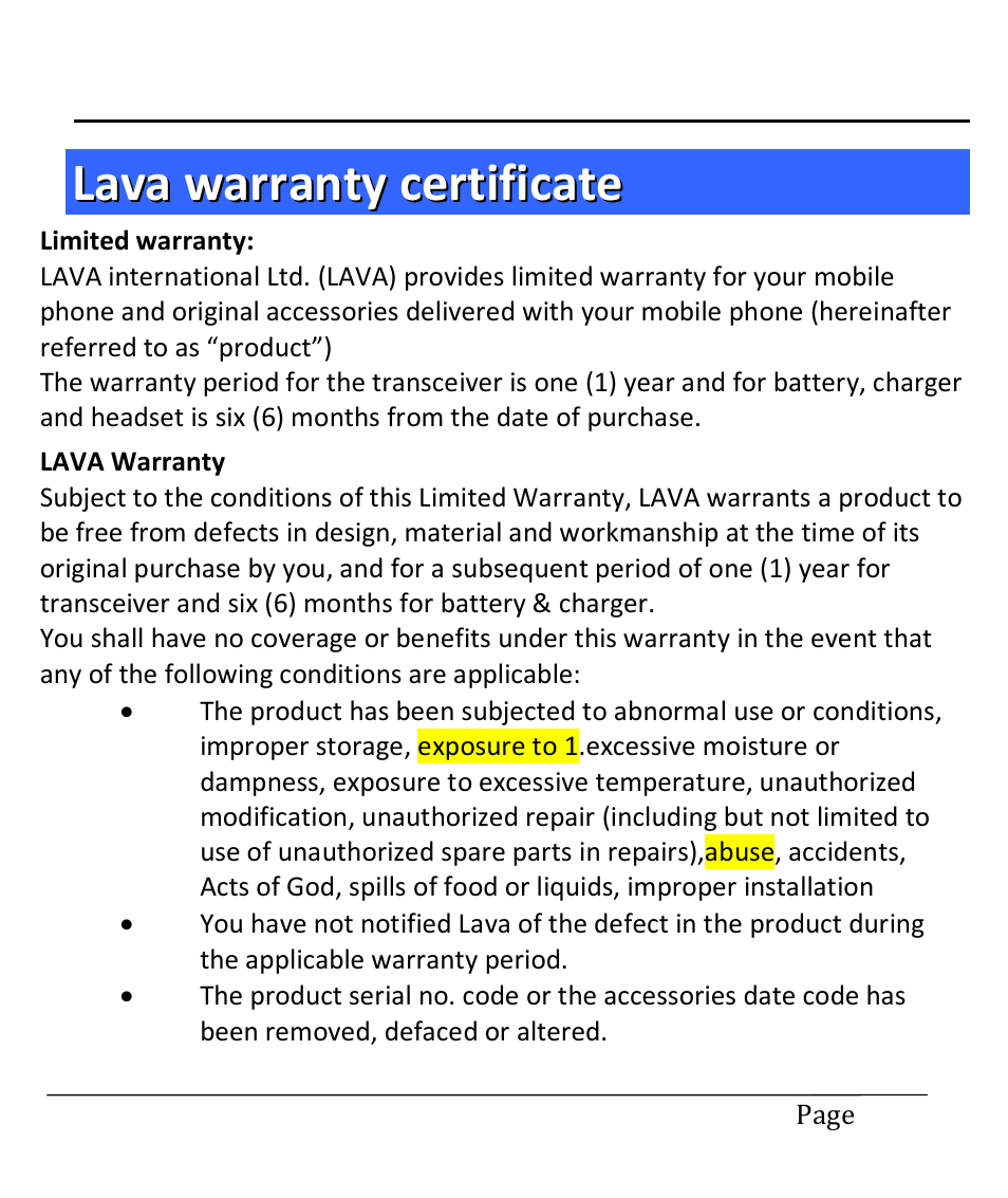 Lava warranty certificate | Lava Mobiles Spark 285 User Manual | Page 27 / 29