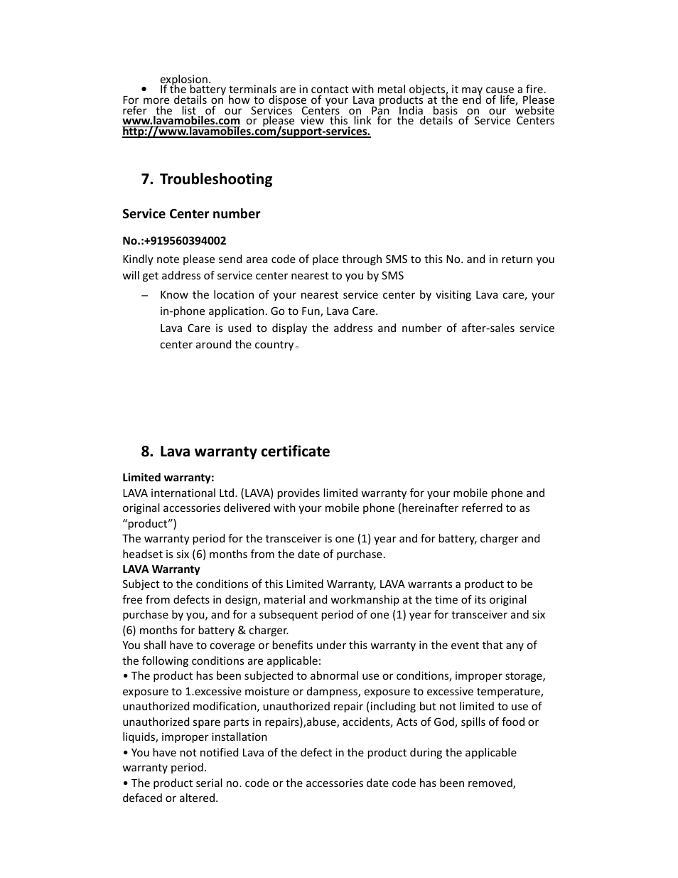 Troubleshooting, Lava warranty certificate | Lava Mobiles KKT 14 User Manual | Page 12 / 13