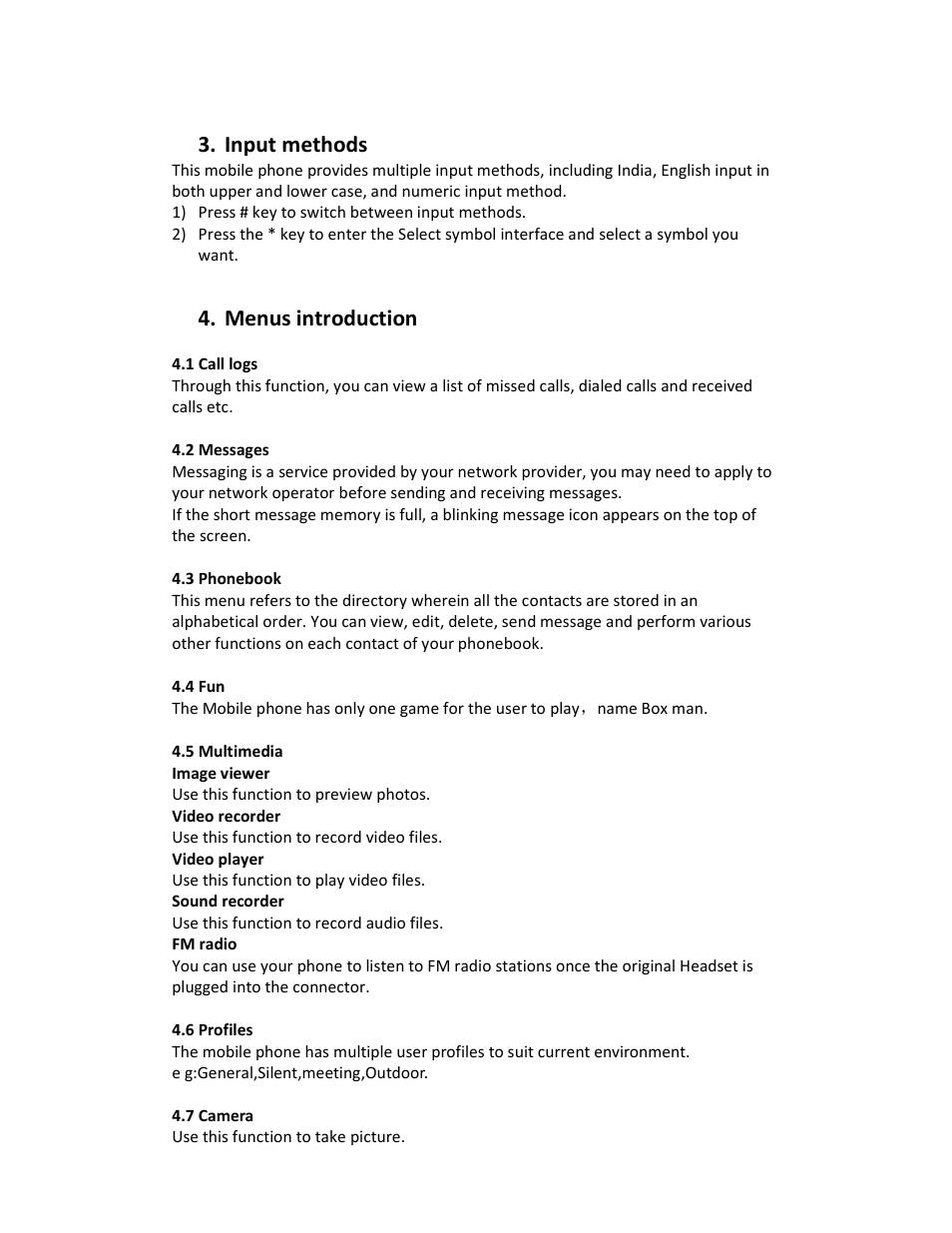 Input methods, Menus introduction | Lava Mobiles KKT 14 User Manual | Page 7 / 13