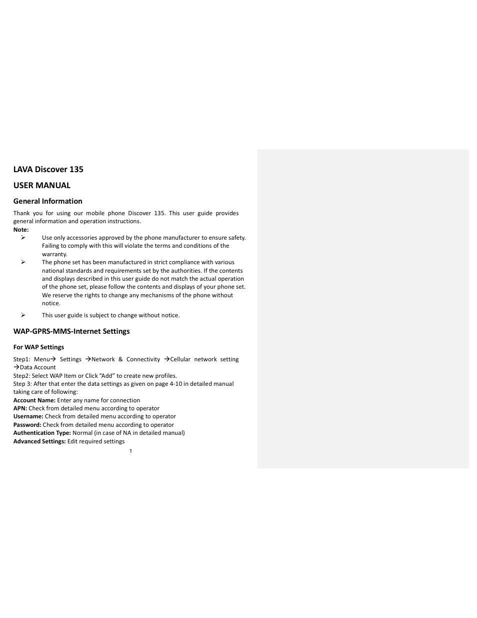 Lava Mobiles Discover 135 User Manual | 28 pages