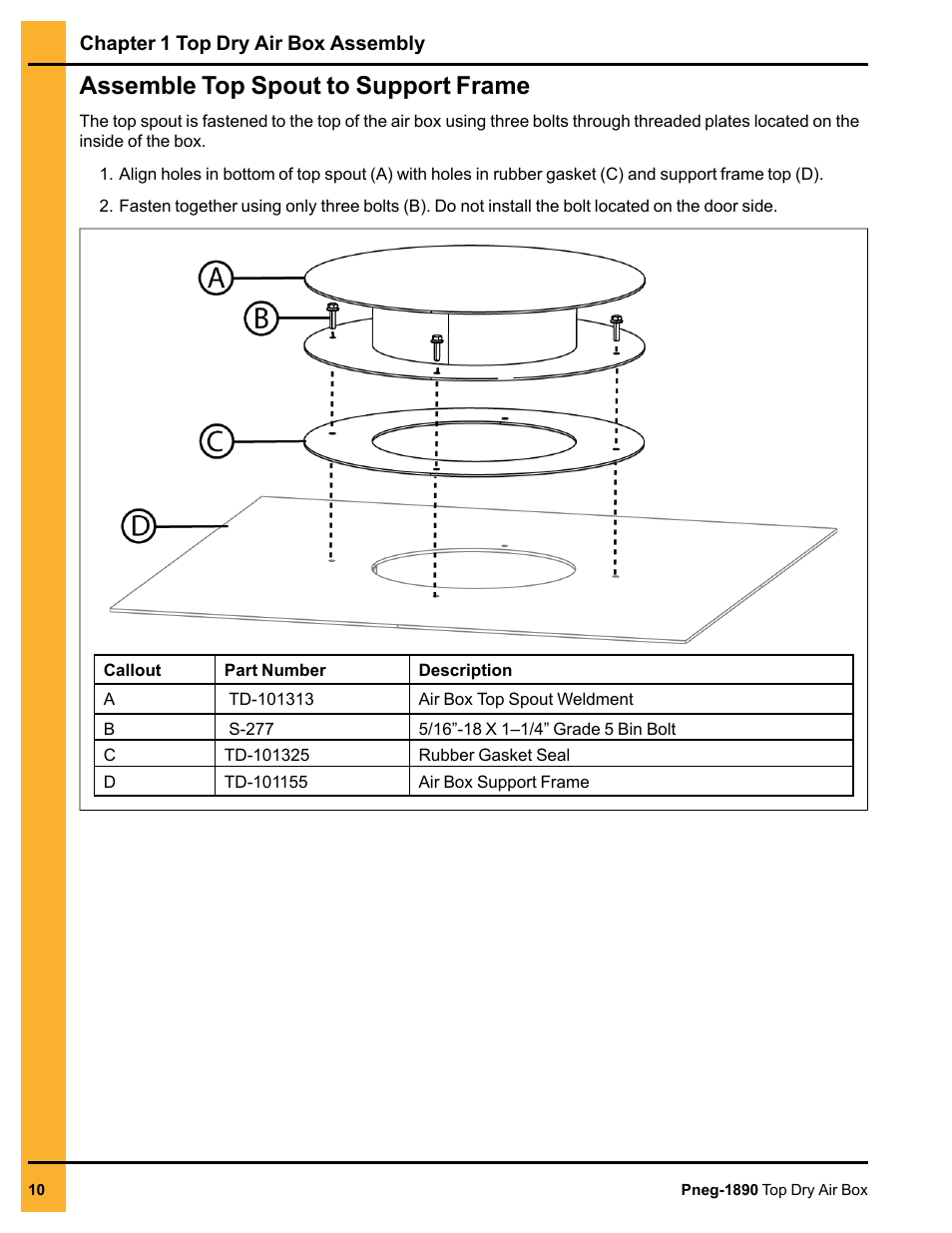 Assemble top spout to support frame | Grain Systems PNEG-1890 User Manual | Page 10 / 16